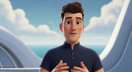 Cartoon Man on Yacht - 3D Character Illustration