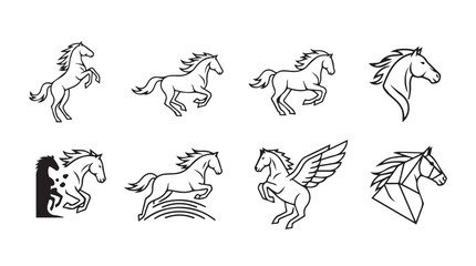 Collection of dynamic horse silhouettes capturing motion and graceful energy vector