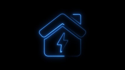 Illuminated neon outline of a house with a lightning bolt represents energy and power