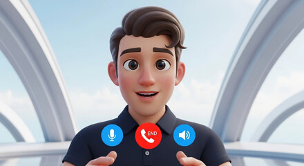 Cartoon Man Video Call, Online Meeting