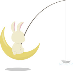A rabbit fishing on the moon