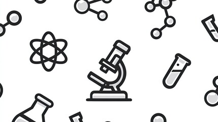 A vector pattern of scientific symbols and icons