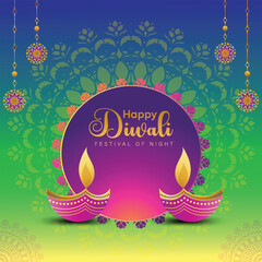 Indian festival of lights Happy Diwali, holiday Green Purple Background, Diwali celebration greeting card, abstract vector illustration design.	