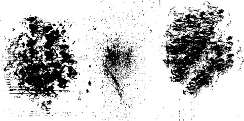 Abstract Black Ink Splatter and Blotches on White Background.