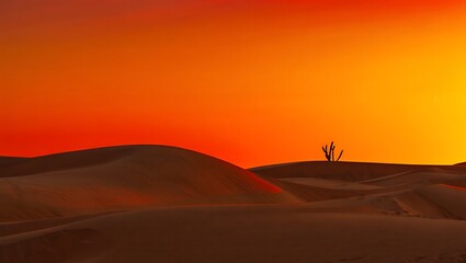Serene desert landscape with sand dunes and vibrant sunset sky