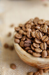 coffee beans on a wooden background