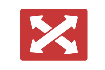 Dynamic visual icon featuring white crossed arrows pointing outwards on a vibrant red background, symbolizing expansion, flexibility, and adaptable interface controls