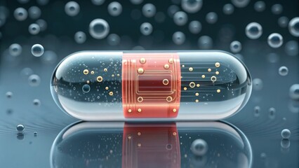 Dissolving Pill in Liquid with Bubbles and Micro Particles Detail