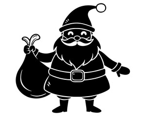 Cute Santa Claus character with gift bag, cartoon style, isolated on white background