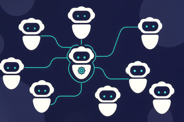 Network of connected AI robots representing multi-agent systems