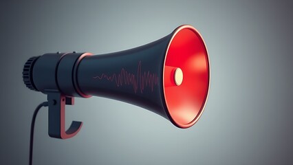 Vintage megaphone with abstract sound wave visualization in a 3D render style.