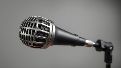 Vintage Microphone on Light Grey Background with Metallic Details