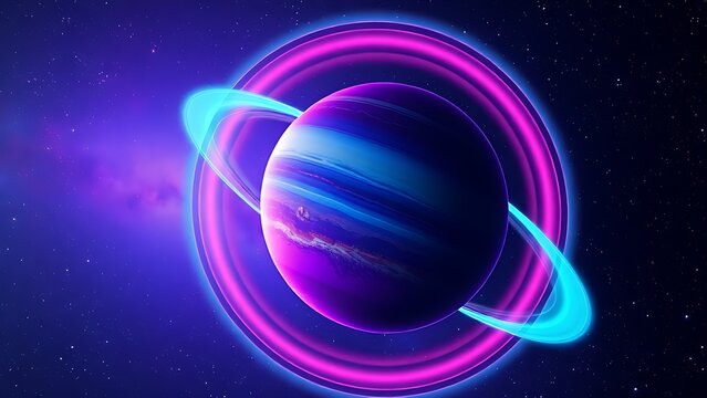 A colorful planet with glowing rings floating in deep space, evoking cosmic wonder and mystery.