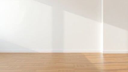 Minimalist living room corner with wooden floors and diffused light, exuding calm simplicity.