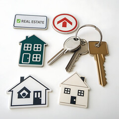 Real estate symbols with keys represent home ownership and property access