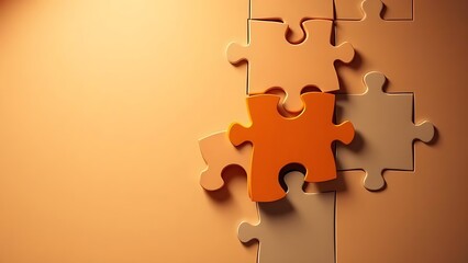 Abstract business strategy concept featuring interlocking puzzle pieces in warm tones.