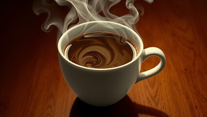 Surreal cup of coffee with swirling cosmic patterns inside, representing the hidden effects of daily ritual.