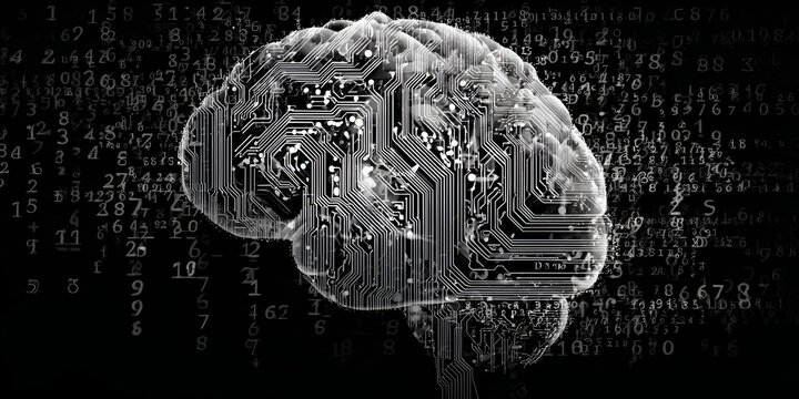 Futuristic ai brain circuit concept with digital code background - Powered by Adobe