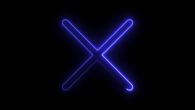 Motion Wrong symbol neon cross line animation. black background. 4k Neon Glowing Blue color cross sign icon animation. Warning Blue neon cross icon animation. problem, reject, rejection, shape, signs,