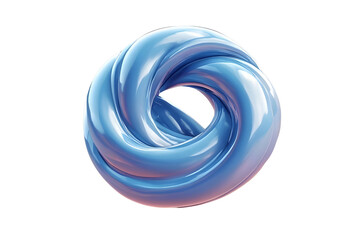Naklejka premium Abstract 3D tangled ribbon knot, smooth pearlescent light blue fluid material with subtle pink and violet iridescent color shifts, isolated on a white background, 3D render.