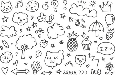 Hand Drawn Cute Doodle Vector Sketch Elements Set