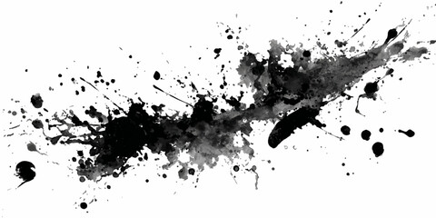 Abstract black ink splash and splatter with dynamic motion isolated on white background