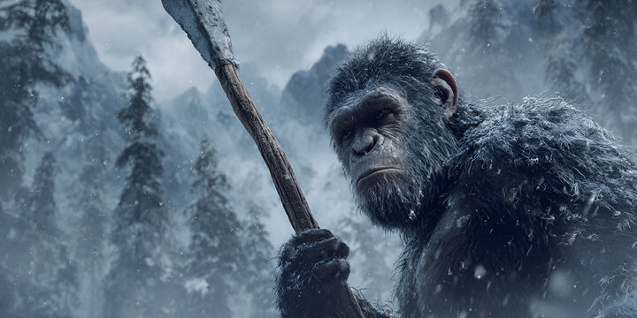 Angry yeti warrior with spear in blizzard
- Powered by Adobe