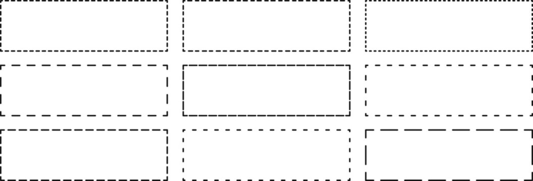 Rectangle Dashed line frame. Dotted dashed outline frames collection. Rectangle borders  frame dash line
