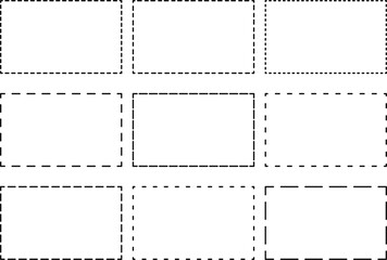 Rectangle Dashed line frame. Dotted dashed outline frames collection. Rectangle borders  frame dash line