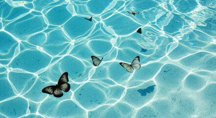 Butterflies in Pool Water - Serene Summer Scene