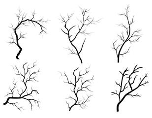 Minimal naked tree vector silhouette dead tree branches isolated on white background design