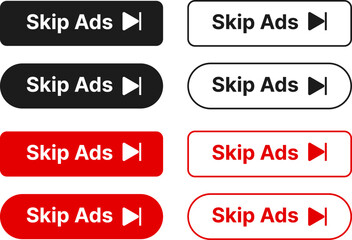 skip ads button icon set. Bold and line style skip ad