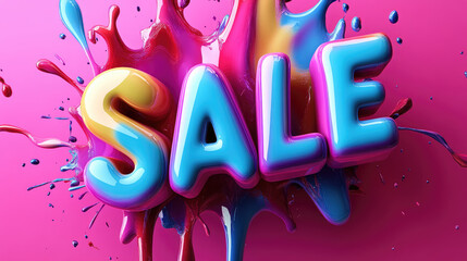 Bright and colorful sale text with vibrant paint splashes in background, creating energetic and eye catching visual. Perfect for promotional materials