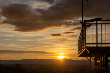 Golden light silhouette background in the evening