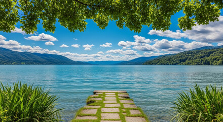 Peaceful Lake View Pier: Nature Landscape Photography