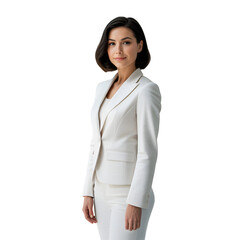 Elegant Woman in White Business Suit Posing Confidently Against Black Background graphic design isolated on a transparent background