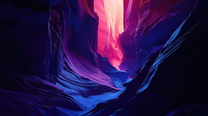 vibrant canyon scene with deep, textured walls illuminated by colorful light, creating dramatic and dynamic landscape. interplay of colors evokes sense of wonder and exploration