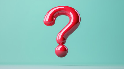 Glossy red 3D question mark on light blue background, symbolizing curiosity and inquiry. This vibrant design captures attention and sparks interest