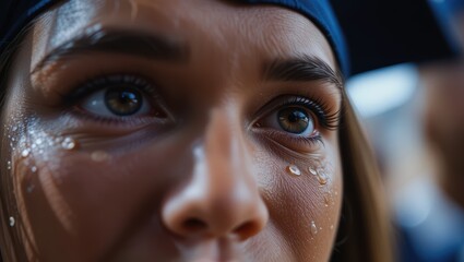 Close-Up of a Young Woman with Tears of Joy During a Graduation Ceremony Celebration