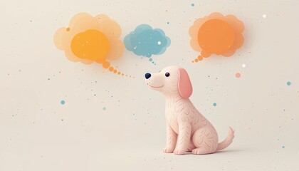 Cute Cartoon Dog with Colorful Thought Bubbles in a Whimsical and Playful Illustration