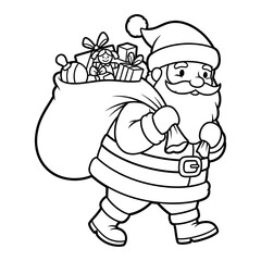 Santa Claus carrying gift sack vector illustration | Christmas coloring page line art for kids & fun
