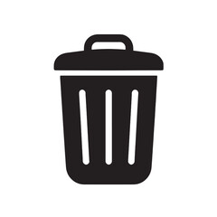 Simple black silhouette of a trash can with a lid and handle