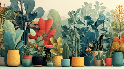 Artistic botanical arrangement showcasing vibrant indoor plants in pots