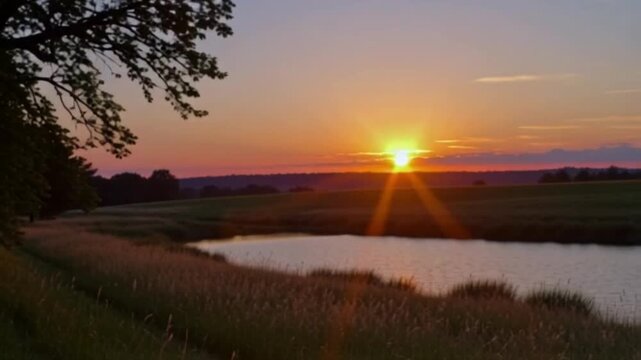 Die Sonne steigt &uuml;ber den Horizont, goldenes Licht erhellt die Landschaft.