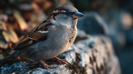 Close-up portrait of a male house sparrow, displaying its natural beauty