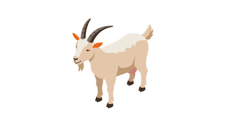 Fototapeta premium Charming goat with horns in vibrant isometric style on white background