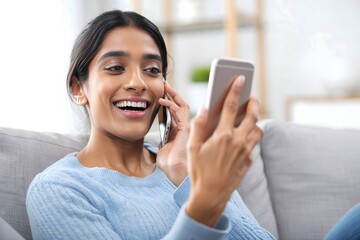 Happy woman talking on phone mobile communication lifestyle connection