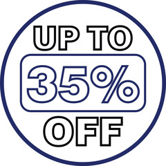 hand made Up to 35 off promotion badge vector illustration for retail marketing isolated on white background