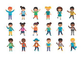 Naklejka premium A diverse group of children standing and smiling happily.