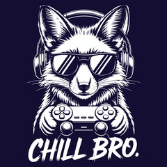 Chill Bro Gaming Fox Vector T-Shirt Design - Cool Gamer Animal Graphic